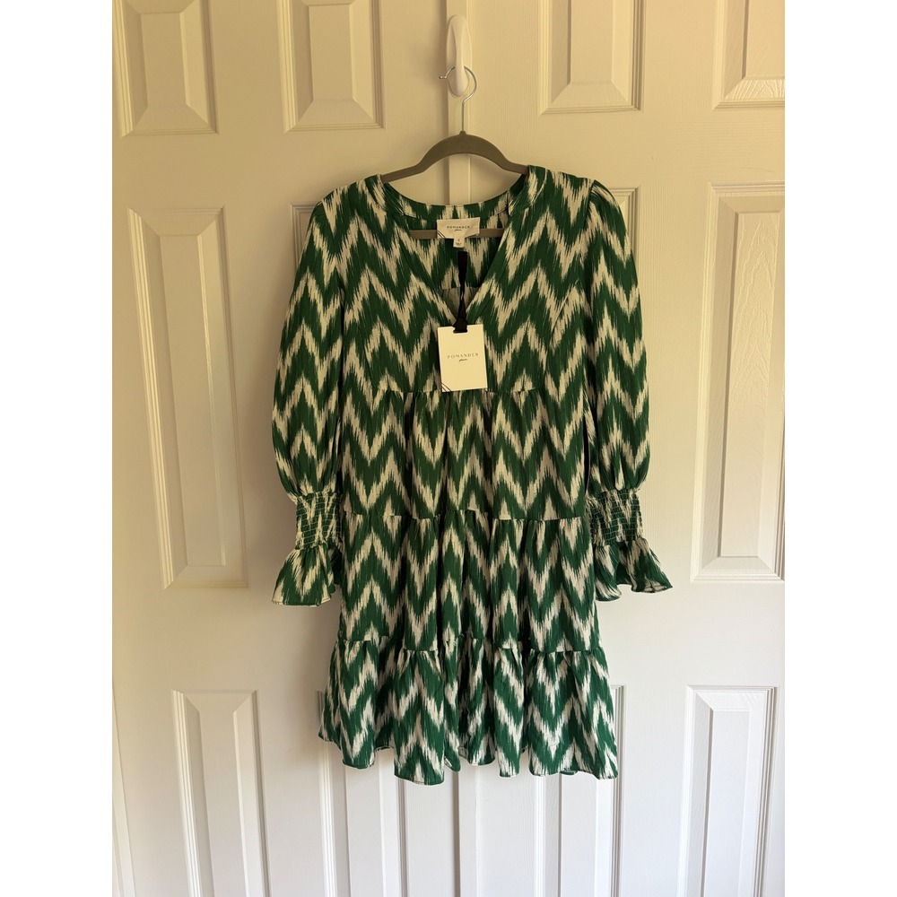 Pomander Place Tuckernuck Ikat Kenzo NWT Dress Small Green Tiered Smocked Boho